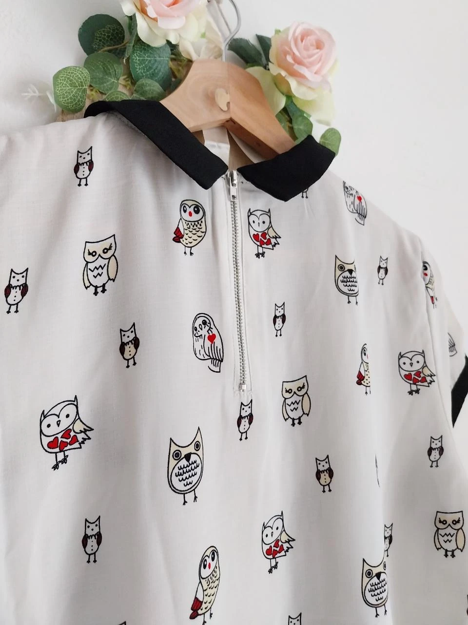 Blusa blanca roto con estampado de búhos YCOO Talla M – photo 10